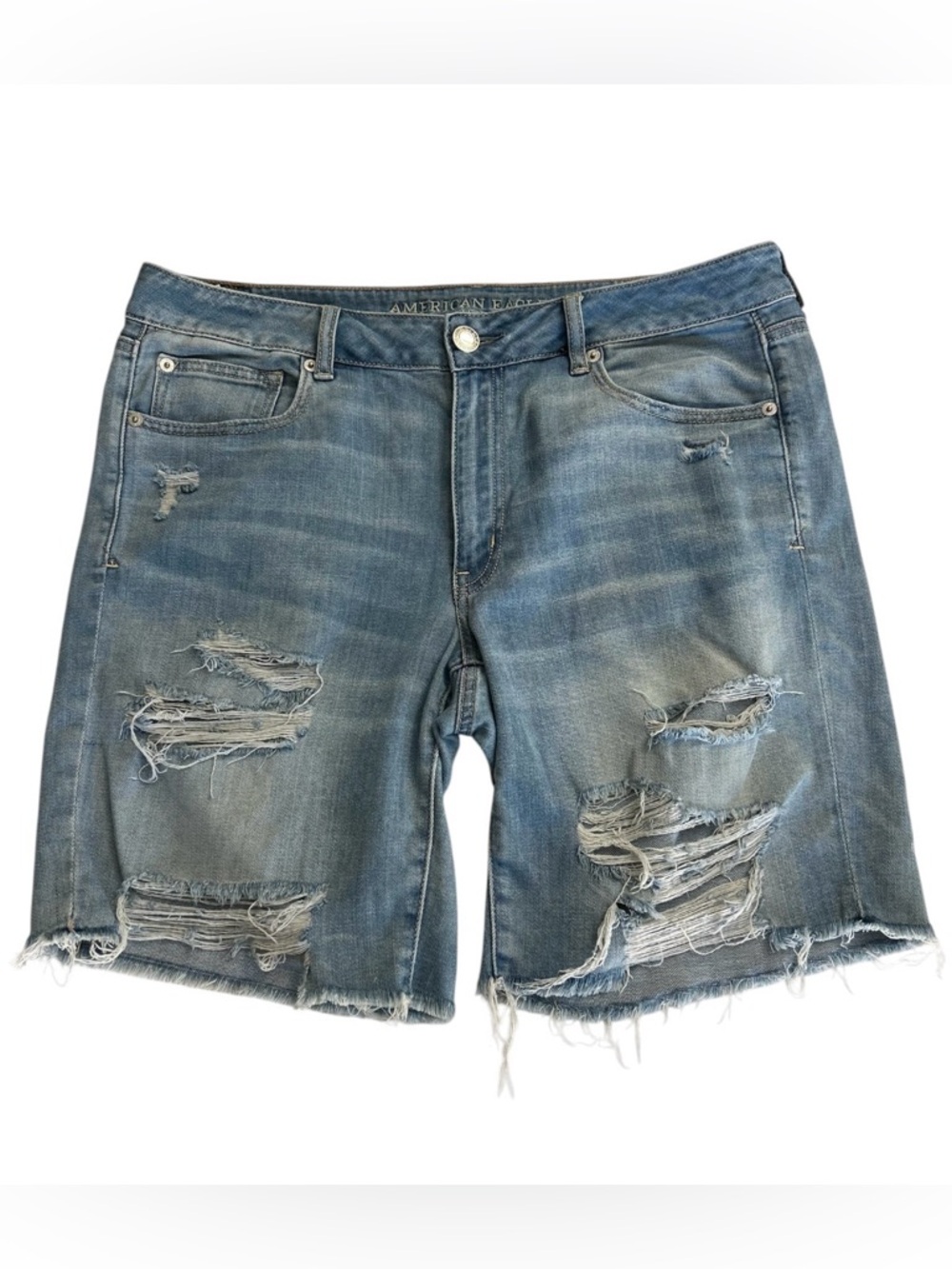 American Eagle Distressed & Whiskered Denim Bermuda Shorts - Size 12